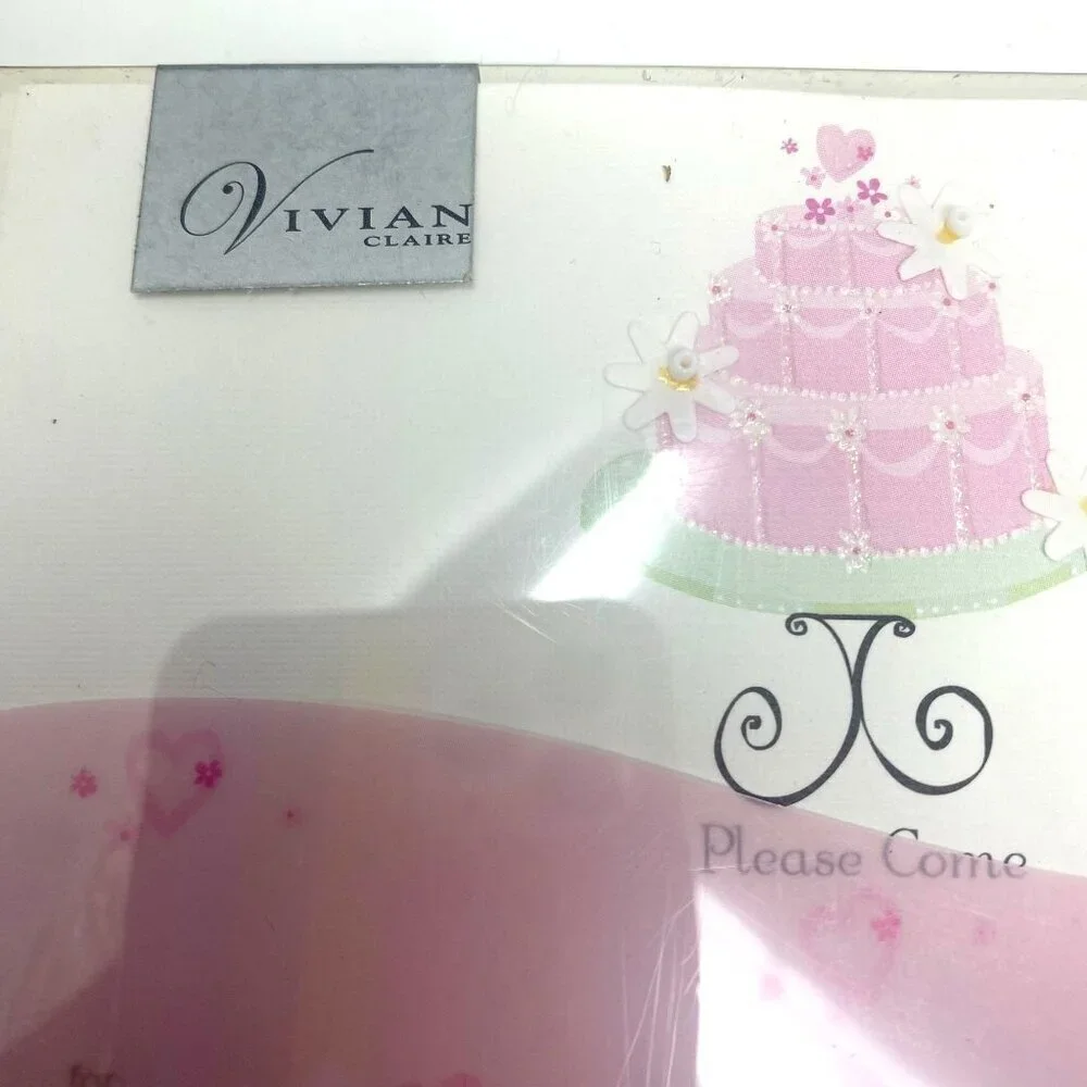 Vivian Claire 2 Pack Pink Birthday Cake Party Invitations Envelopes Vellum Inser